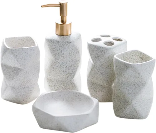 Miniatura 7 de Juego de accesorios de baño de cerámica, paquete de 4 conjuntos de baño para baño, incluye 1 dispensador de loción, 1 soporte para cepillo