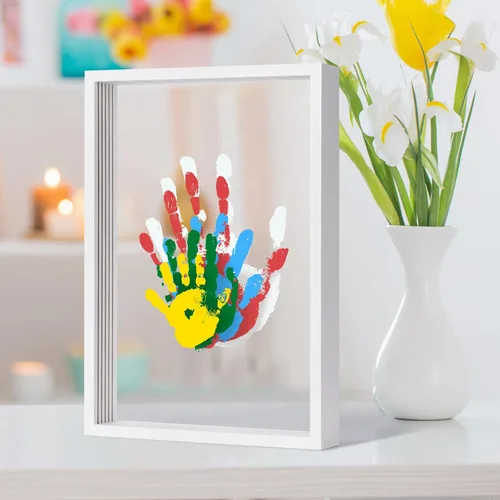 Kit de huellas de manos familiares – Marco de madera de recuerdo hecho a mano DIY – Regalos familiares, regalos de adopción, regalo para padres