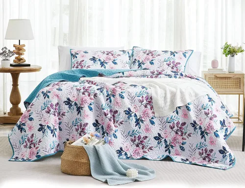 Miniatura 8 de WRENSONGE Colcha floral tamaño Queen – Juego de ropa de cama reversible de flores botánicas, colcha ligera y suave para todas las estaciones
