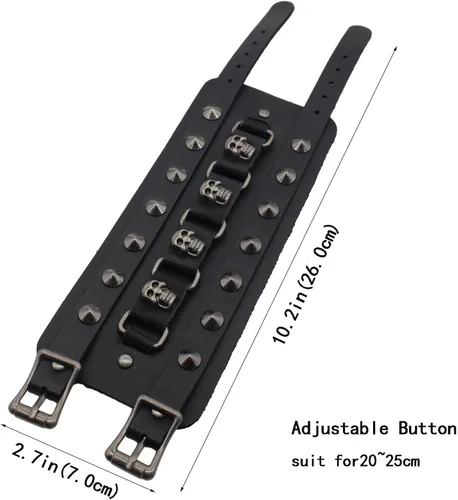Miniatura 5 de Scddboy Pulsera ancha de cuero gótico para hombre, estilo punk rock Biker