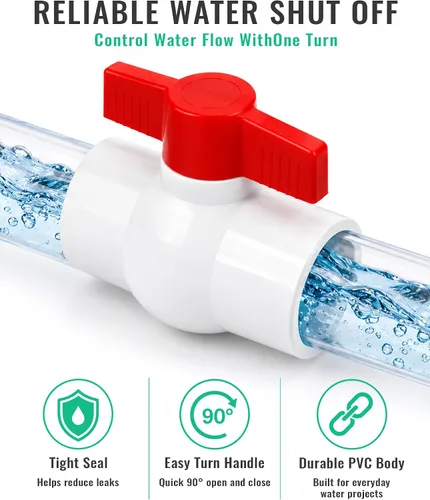 Miniatura 5 de Válvula de bola de PVC de 1/2 pulgada, paquete de 6, válvula de cierre de PVC de 1/2 pulgada con mango en T rojo, válvula de agua de PVC para líneas