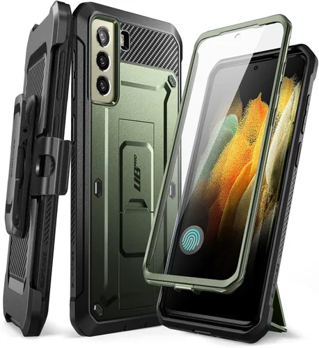 SUPCASE Funda para Samsung Galaxy S21 FE con soporte y clip para el cinturón (Unicorn Beetle Pro), [protector de pantalla integrado] [protección de
