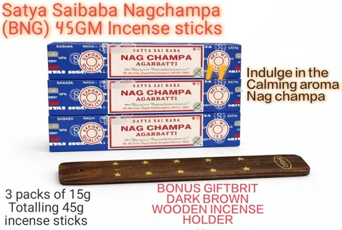 Miniatura 2 de Satya Nag Champa 15 gramos x 3 paquetes de varillas de incienso con soporte para varillas de incienso Giftbrit para positividad, meditación