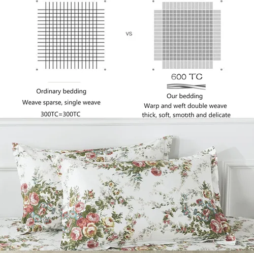 Miniatura 4 de FADFAY Juego de sábanas florales Full de algodón vintage con rosas súper suaves, ropa de cama con flores de jardín, hipoalergénica, para niñas, ropa