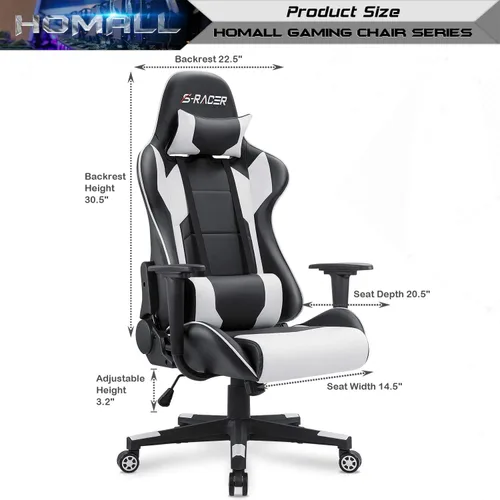 Miniatura 3 de Homall - Silla ejecutiva con respaldo alto, de piel sintética, ergonómica, ajustable y giratoria con soporte lumbar y reposacabezas para juego