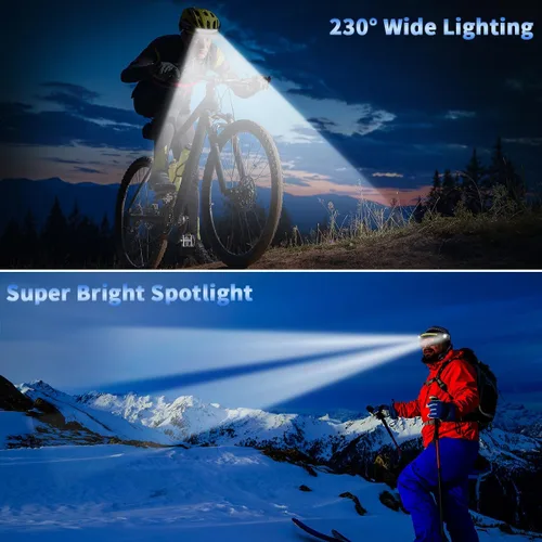 Miniatura 6 de Linterna frontal recargable paquete de 10, lámpara de cabeza de haz ancho de 230° con 2 focos, linterna frontal LED con sensor de movimiento