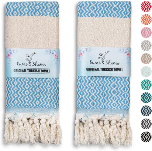 Miniatura 16 de RUMI & SHAMS - Toalla de mano turca para baño y cocina - 2 toallas de mano decorativas de lujo para baño - Toallas rústicas de cocina de 100 %