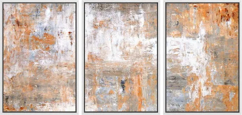 Miniatura 191 de wall26 Lienzo enmarcado para pared, juego de arte con trazos de pintura roja y naranja vibrante, paisaje, formas abstractas, ilustraciones, arte