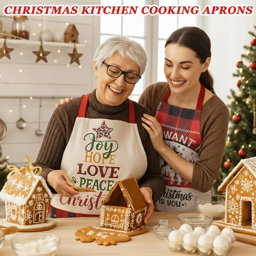 Miniatura 5 de Suhine 9 delantales de Navidad a cuadros rojos y negros para mujeres y hombres, árbol de Navidad, muñeco de nieve, vacaciones, cocina, hornear