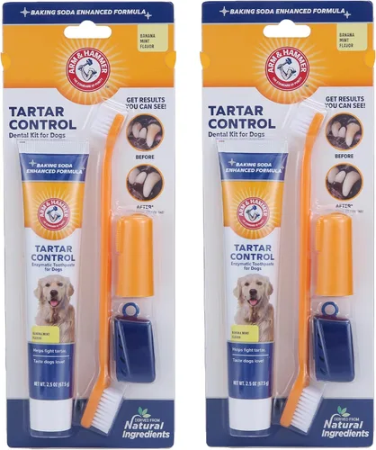 Miniatura 7 de Arm & Hammer para mascotas kit de 3 piezas para control del sarro para perros, contiene pasta, cepillo de dientes y cepillo para el dedo, reduce