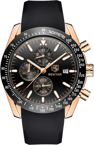 Miniatura 2 de BENYAR Fashion - Reloj de pulsera de cuarzo para hombre, con cronógrafo de silicona, impermeable, para negocios, casual, diseño deportivo, perfecto