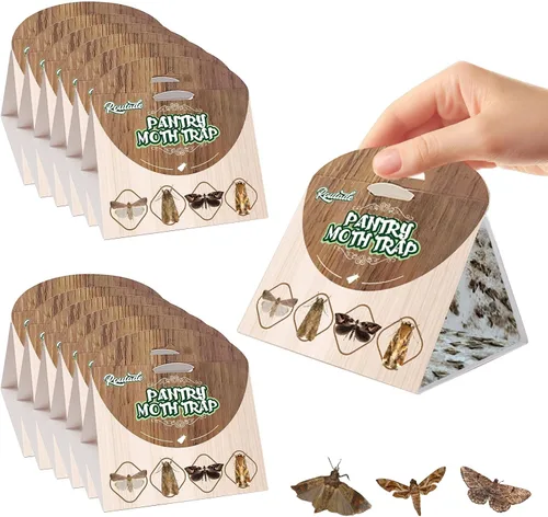 Paquete de 12 potentes trampas para polillas de despensa con atractivo de feromonas y pegamento adhesivo, trampas de polillas de larga duración para