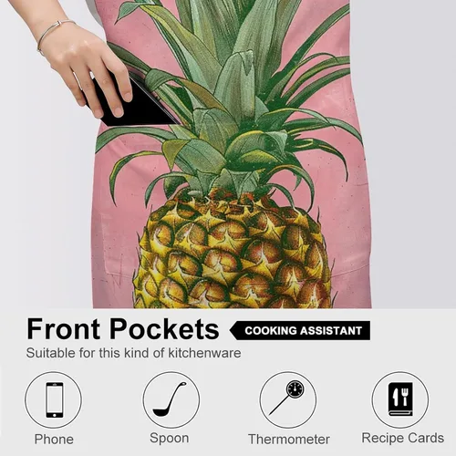 Miniatura 5 de MUSM Apron for Adults - 27.6 X 31.5 Inch, Heavy-Duty Polyester Aprons with Two Large Pockets, Waterproof Peach Pineapple Pattern Kitchen Apron for