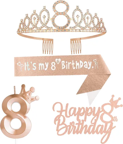 Miniatura 8 de Decoraciones de cumpleaños número 7 para niña, que incluyen corona/tiara de cumpleaños número 7, banda, adorno para pastel de cumpleaños y velas
