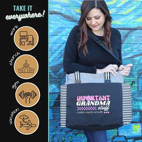 Miniatura 142 de Brooke & Jess Designs Bolso de mano para la abuela – Bolso de lona resistente con cremallera y bolsillo interior para la abuela para uso diario