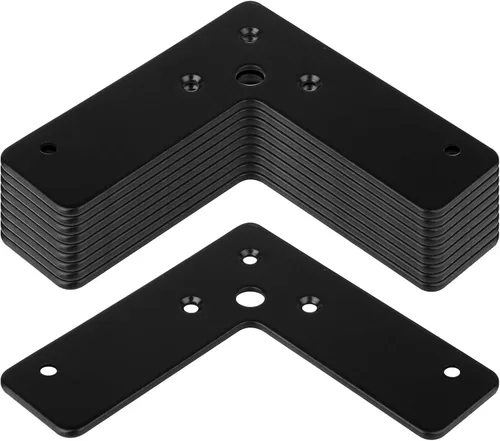 Miniatura 4 de GBGS 10 soportes de esquina plana de 4 x 4 pulgadas, placa de reparación en forma de L, color negro Correas en L para madera