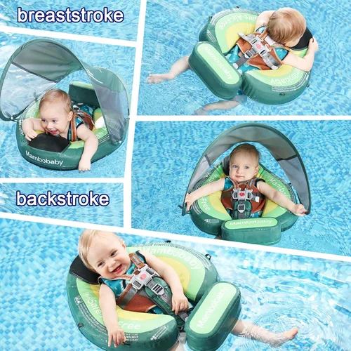 Miniatura 4 de Mambobaby Flotador de piscina para bebé con toldo y cola, flotador de natación para bebé, no inflable, flotador sólido para bebé, mejorado, suave
