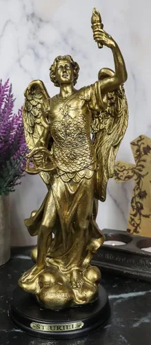 Miniatura 2 de Ebros - Estatua de arcángel de la iglesia católica Uriel de 8 pulgadas de alto, figura de San Uriel el Arcángel con placa de nombre de latón y base