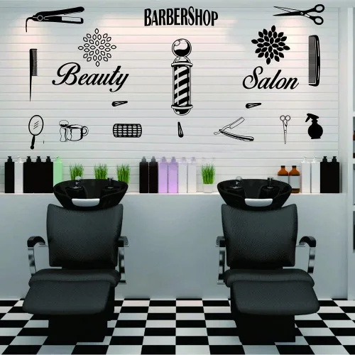 Miniatura 7 de Peluquería salón de belleza barbería calcomanía de pared arte vinilo afeitadora pin set de calcomanías decorativas herramientas de peluquería