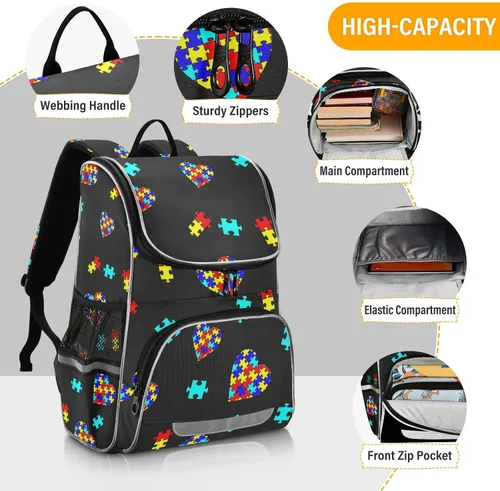 Miniatura 4 de Mochila con tira reflectante para niños y niñas, bolsa de escuela primaria, correa extraíble para el pecho, autismo, Bolsa de libros