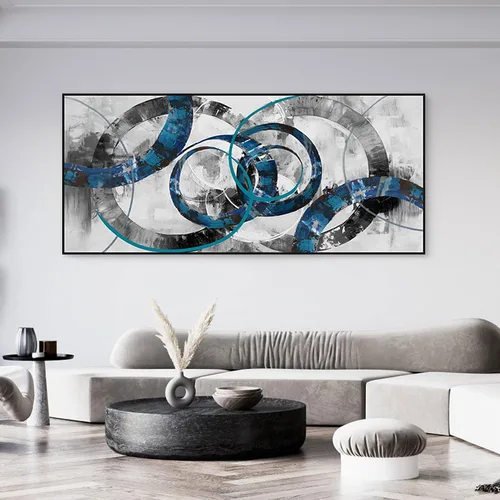 Miniatura 20 de XLSJERST Arte abstracto de pared para sala de estar, lienzo grande, azul y blanco, minimalismo moderno, obra de arte horizontal para dormitorio