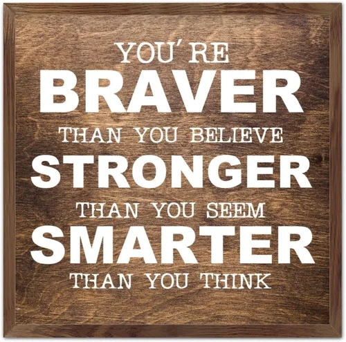 Miniatura 11 de Farmhouse Rustic Wood Framed Signs 7x7 Inch,Youre Braver Than You Believe Wooden Sign with Frame Modern Wood Sign Wall Plaque Art for Kitchen