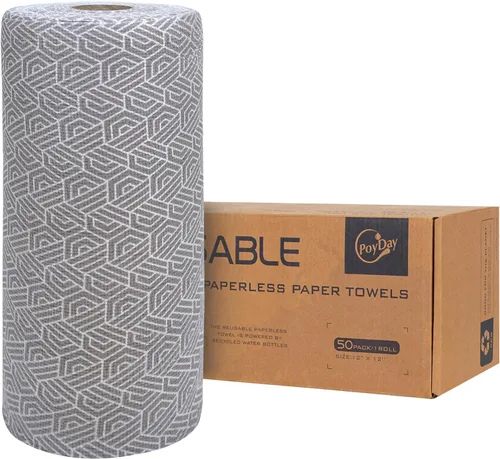 Miniatura 7 de Toallas de papel reutilizables lavables en rollo: paquete de 50 toallas de papel sin papel que se despegan de 12 x 12 pulgadas, toallas de tela Gris