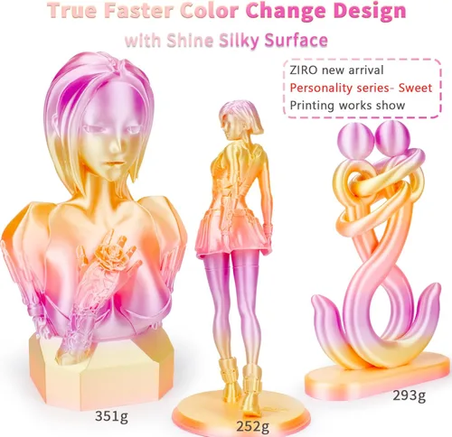 Miniatura 2 de ZIRO - Filamento PLA para impresora 3D de 0.069 pulgadas, filamento sedoso brillante multicolor para impresora 3D, cambio gradual de color PLA