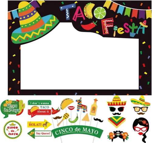 SWYOUN Cinco de Mayo Taco Fiesta Photo Booth Props Mexican Party Supplies Decoración con marco de papel (paquete de 33)