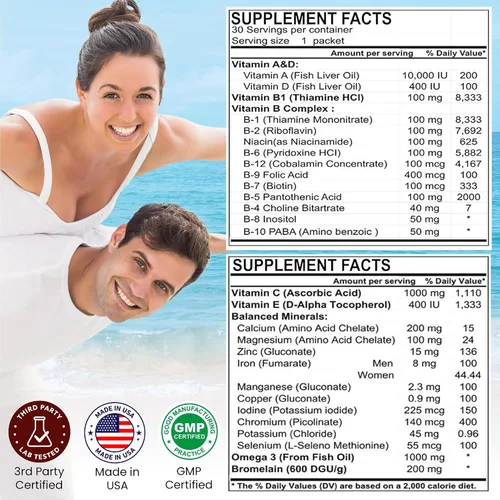 Miniatura 4 de Perer's Choice - Paquete de multivitamínicos y minerales naturales diarios, 2 paquetes de 30 paquetes diarios, alta potencia para la digestión