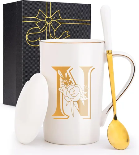 Miniatura 19 de Tazas personalizadas con iniciales en letra A con flores, taza de café personalizada con letra A, tazas personalizadas con letras geniales