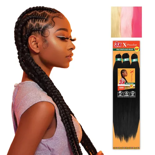 Miniatura 55 de Sensationnel X-Pression - Trenzas prestiradas, 3 unidades, 58 pulgadas, paquete de 1 unidad, 1B