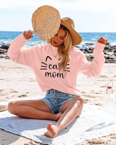 Miniatura 2 de Cat Mom - Camiseta de manga larga con estampado de letras Cat Mama para mujer