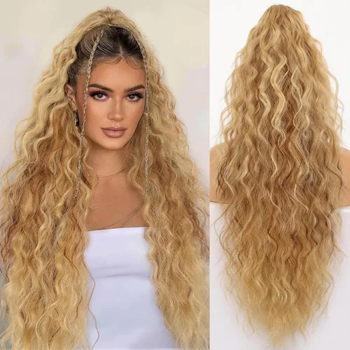 Miniatura 41 de ORSUNCER Extensión de cola de caballo de 18" con pinza rizada, cola de caballo esponjosa, extensiones de pelo sintético de aspecto natural para mujer