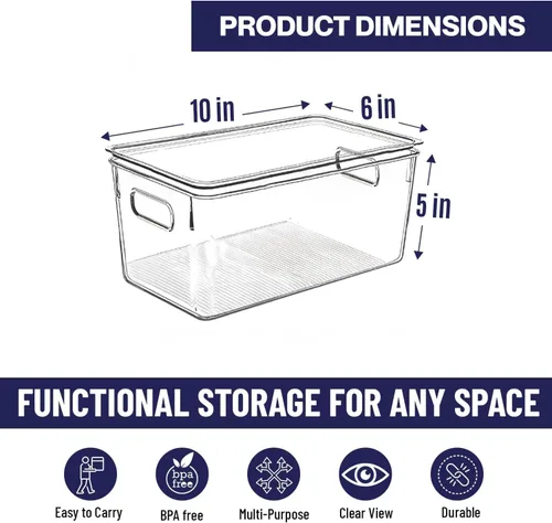 Miniatura 2 de Contenedores de almacenamiento de plástico transparente con tapas, perfectos para organización de cocina o organización y almacenamiento