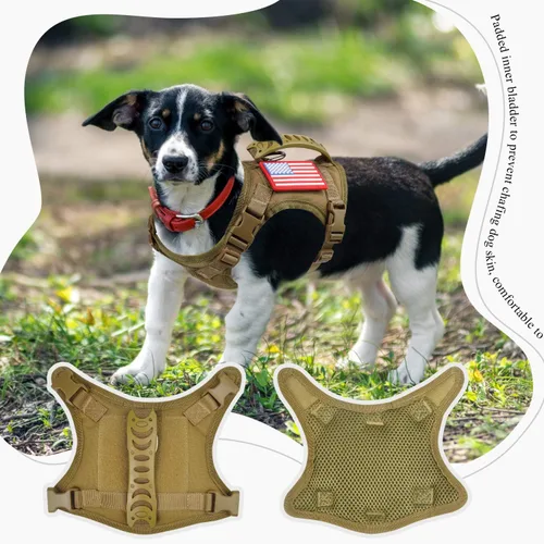 Miniatura 5 de Chaleco táctico de servicio para perro, K9 ajustable militar de trabajo, resistente al agua, cómodo chaleco para perro MOLLE con asa (XS, caqui)