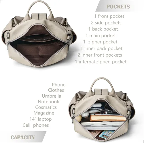 Miniatura 6 de KoboIn Mochila para mujer, bolsos de hombro de moda con muñequeras, Gris bicolor, Moda