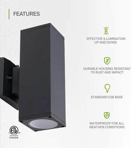 Miniatura 3 de ASD 2 lámparas de iluminación exterior del atardecer al amanecer, 120 W, cilindro E26 hacia arriba y hacia abajo, luz de pared moderna