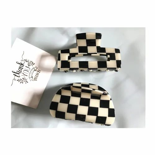 Miniatura 12 de Pinzas para el cabello a cuadros, 2 pinzas de pelo vintage a cuadros, pinzas de garra fuertes, pasadores para cabello grueso y fino, pinzas