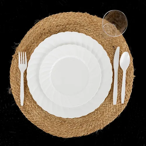 Miniatura 3 de Party Bargains - Cubiertos de plástico blanco 720 piezas: 360 tenedores, 240 cucharas, 120 cuchillos. Argyle Design - Juego de cubiertos desechables