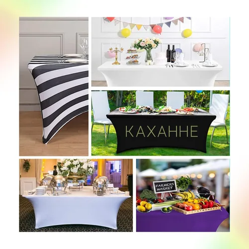 Miniatura 5 de Mantel rectangular personalizado, tamaño de 4 pies/6 pies, personalizado con logotipo/texto/imagen, material de elastano y poliéster, lavable a