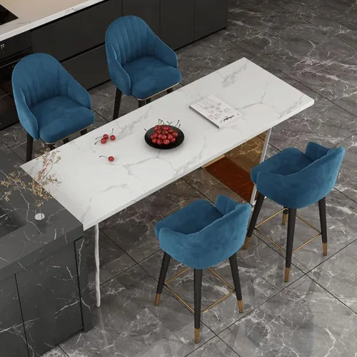 Miniatura 6 de Juego de 2 sillas de bar giratorias de terciopelo, taburetes altos con respaldo curvo y reposapiés, taburetes Altos para el hogar, Pub, cocina