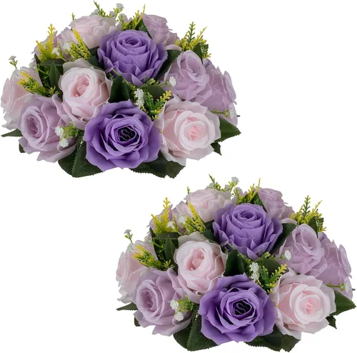 Miniatura 32 de NUPTIO Centros de mesa de flores blancas para mesas: 6 piezas de arreglo de bolas de flores artificiales para fiesta de boda, rosa floral falsa
