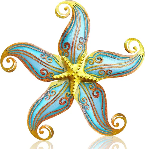 Miniatura 8 de POXOH - Juego de 3 decoraciones de pared de caballito de mar de metal, temática costera del océano de vida marina para interiores y exteriores, arte