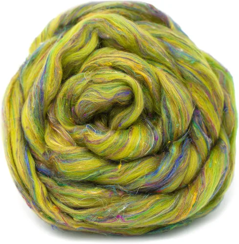 Miniatura 4 de Mezcla de fibra de seda merino y sari para hilado y fieltro. Top peinado súper suave., Taj Mahal