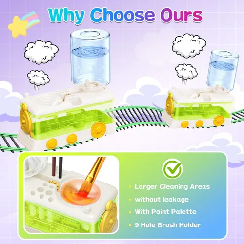 Miniatura 5 de Kit de limpieza de pinceles para niños con 5 pinceles, bata de arte, tapete lavable, guía, tarro limpiador de pinceles en espiral para acuarela
