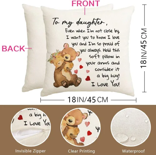 Miniatura 6 de RABUSOFA Funda de almohada de 18 x 18 pulgadas con texto en inglés "To My Daughter", funda de cojín de cumpleaños de mamá papá