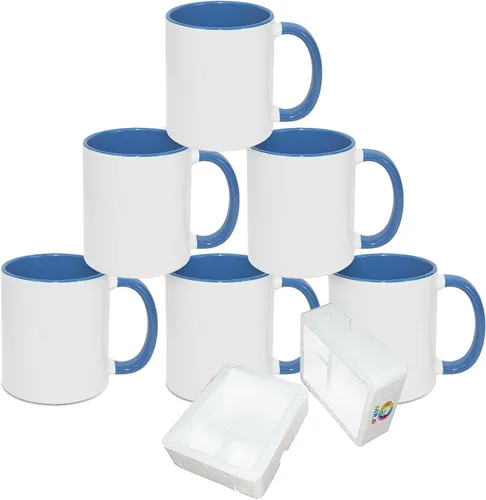 Miniatura 13 de MR.R Tazas de café en blanco de sublimación de 11 onzas, taza blanca con taza de color morado interior y asa, juego de 6 Púrpura