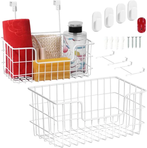 Miniatura 12 de JUNCHU CHERRY Cesta de almacenamiento de alambre, paquete de 2 unidades, montado en pared para cocina, baño, cesta de almacenamiento colgante