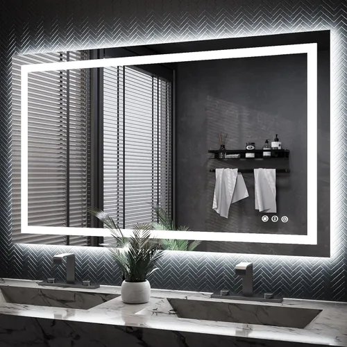 Miniatura 15 de ISKM Espejo LED con marco para baño de 40"x30", espejo de baño LED regulable con luces, antivaho, espejo iluminado frontal y retroiluminado de 3